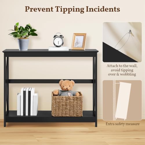 Yaheetech Narrow Black Entryway Console Table, 2-Tier X-Frame Storage Shelf - Image 5