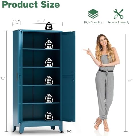 Bevivog 71" Tall Storage Cabinets Farmhouse Freestanding Tall Bookshelf - Image 2