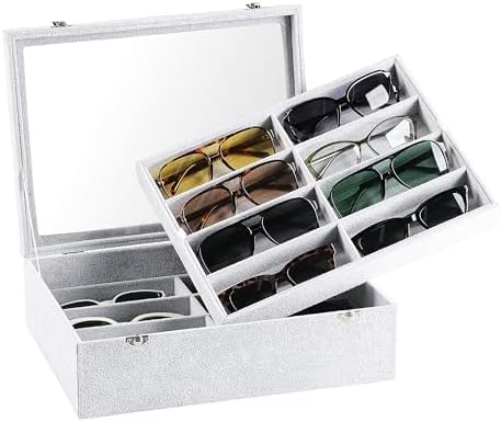 Frebeauty 16-Slot Sunglass Organizer Box, 2 Layer Velvet Sunglasses Holder by Frebeauty