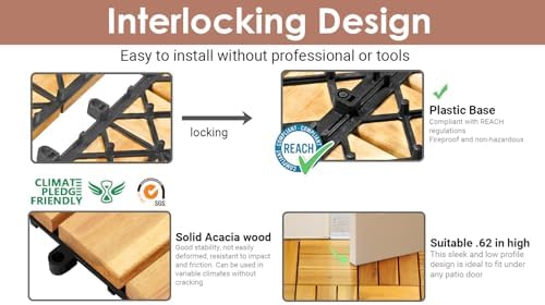 PrimeZone 81 PCS Solid Acacia Wood Interlocking Patio Deck Tiles Outdoor - Image 4
