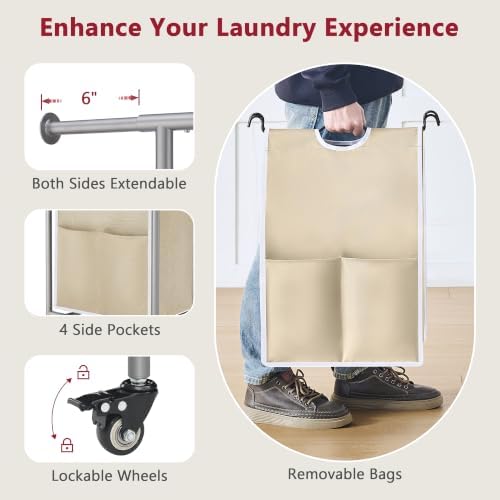 Tajsoon Laundry Cart with Hanging Rack, 65 Gal. Large Laundry Hamper - Image 7