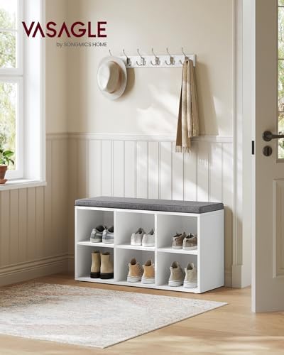VASAGLE Shoe Bench with Cushion, 6 Compartments, 3 Adjustable Shelves - Image 2