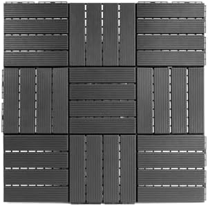 FloorPops 11.8-in by 11.8-in Straight Groove Dark Grey Interlocking Deck Tiles by FloorPops