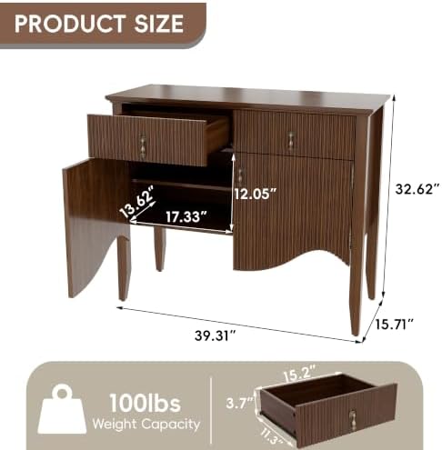 senlin 40" Fluted Console Table, Wooden Entryway Console Table - Image 2