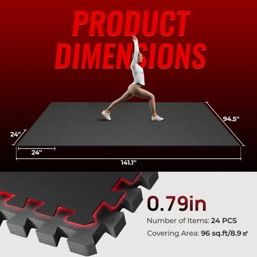 SUPERJARE 0.79'' Extra-Thick 24 Pcs 96 Sq Ft Exercise Equipment Mats - Image 5