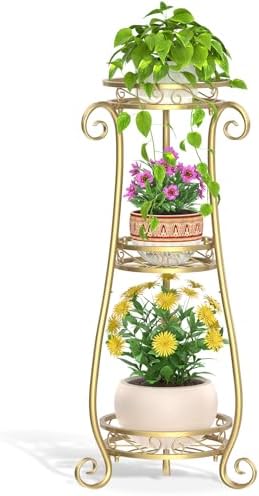 LASZOLA 3 Tiers Metal Corner Plant Flower Stand Tall Indoor Outdoor by LASZOLA