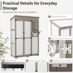 Ketive Outdoor Storage Cabinet, Fold-Down Shelf, 3 Shelves, 6 Hooks - Image 6