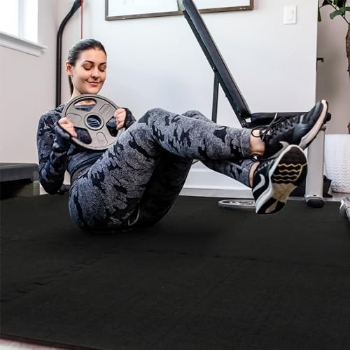 SUPERJARE 0.4'' Thick 6 Pcs 24 Sq Ft Rubber Top Exercise Equipment Mats - Image 3