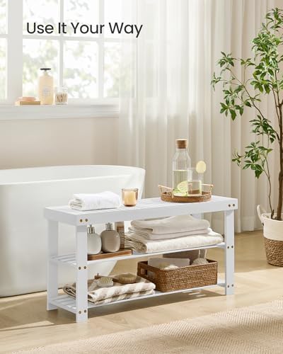 SONGMICS Shoe Rack Bench, 3-Tier Bamboo Entryway Bench, 35.2 Inches Width - Image 2