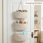 TeoKJ Over the Door Hanging Basket, 3-Tier Woven Cotton Wall-Mounted Storage - Image 4
