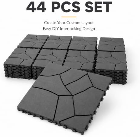 44 pcs Patio Deck Tiles, 12 x 12 in PP Interlocking Deck Tiles, DIY Stone Style - Image 5