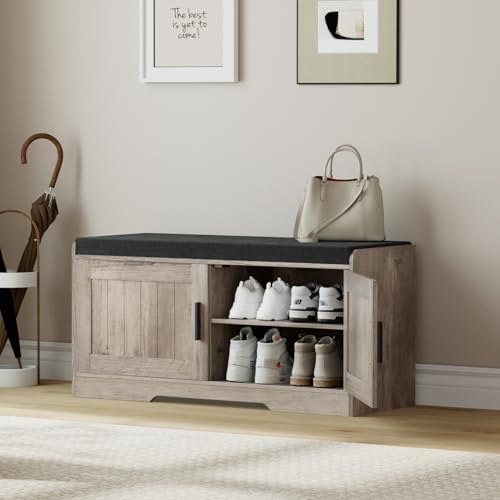 Homleke Shoe Storage Bench, 2 Doors & Thickened Padded Seat Cushion - Image 3