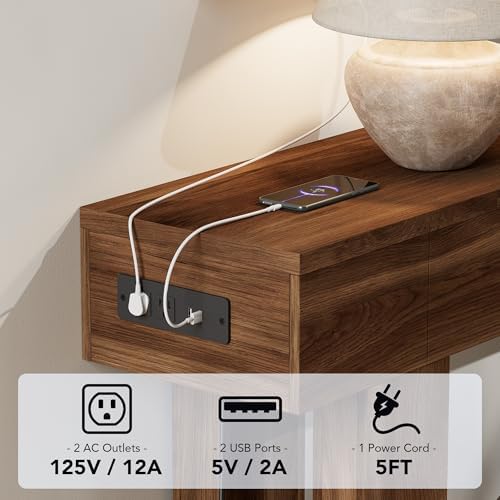 63 Inch Long Console Table w/Outlets & USB Ports, Narrow Rectangular Sofa Table - Image 3