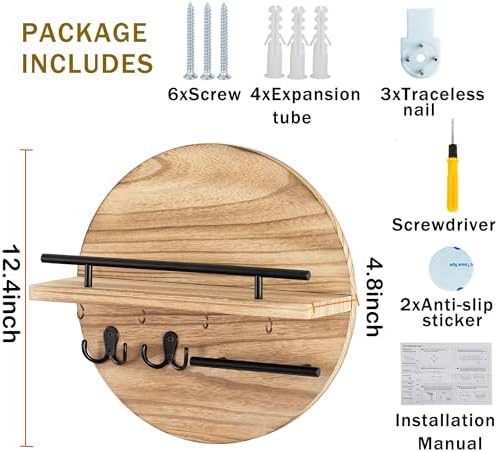 Key Holder Wall Mount with Shelf and Hooks, Mail Organizer - Image 6