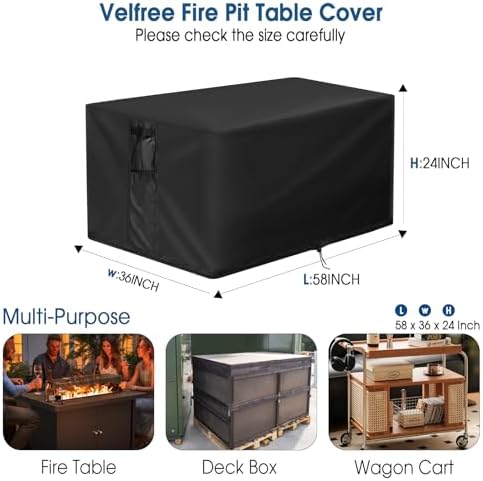 Outdoor Fire Pit Cover Rectangular Waterproof-58x36x24in - Image 2