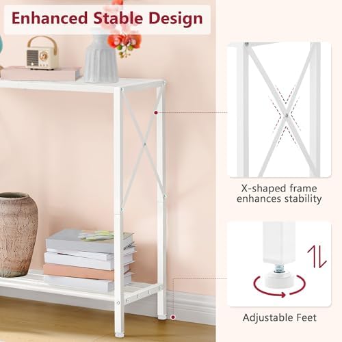 Tajsoon Narrow Console Table, 2 Tier Small Foyer Table Entryway White - Image 5