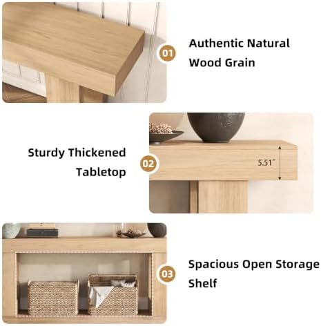 Epecoya Console Table for Living Room 78.7 Inch, Light Oak Brown - Image 6