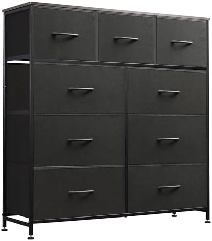 WLIVE Tall Dresser for Bedroom, 9 Drawer Chest of Drawers, Charcoal Black by WLIVE
