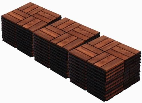 30 PCS Interlocking Deck Tiles, Solid Wood Patio Flooring Outdoor Waterproof by Unknown