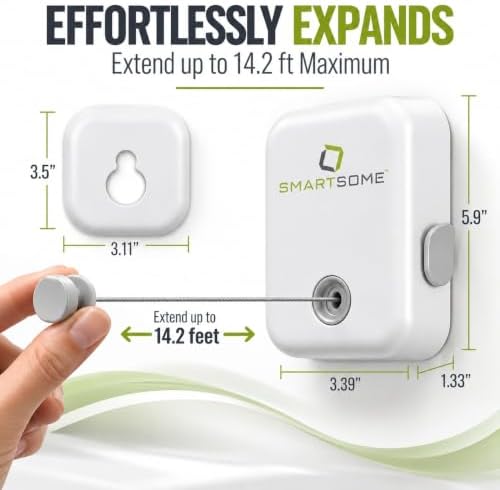 SmartSome Retractable Clothesline 14.3 FT Heavy Duty Wall Mounted Laundry - Image 2