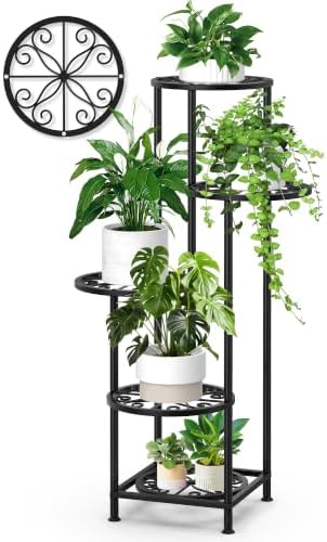 5 Tier Plant Stand Indoor Outdoor, Metal Shelf Holder Corner Black by YOCOMEY