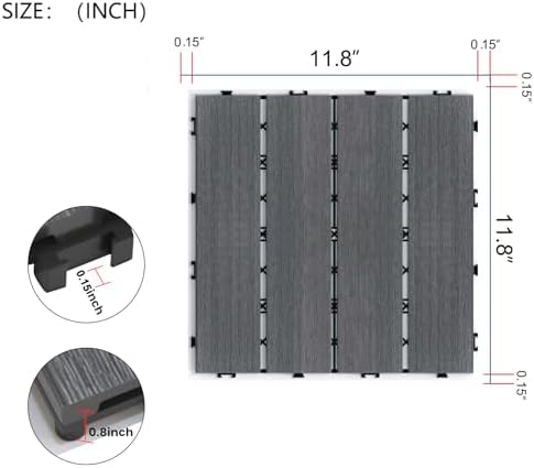 22 PCS Wood Plastic Composite Interlocking Deck Tiles 12" x 12" Indoor Outdoor - Image 2