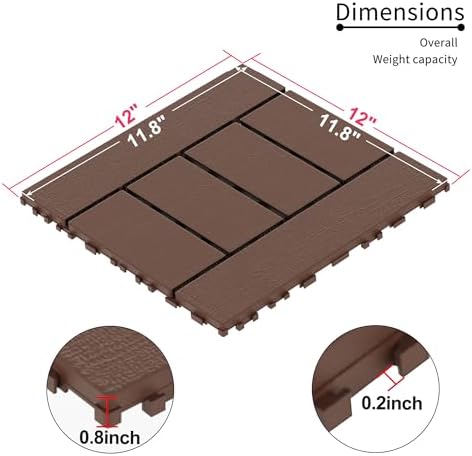 H Style 12 inch Interlocking Deck Tiles, Indoor Outdoor Deck Flooring - Image 2