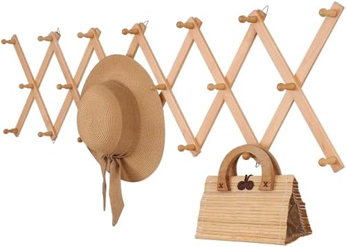 SCUNDA Wall Rack with 20 Hooks, Wooden Wall Expandable Coat Rack by SCUNDAHOME