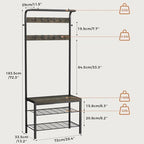 Hall Tree with Bench and Shoe Storage, 4-in-1 Entryway Organizer with 10 Hooks - Image 3
