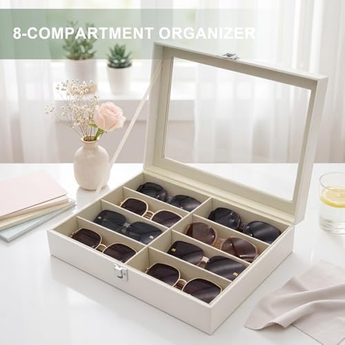 8 Slots Sunglass Organizer, PU Leather Eyewear Display Tray - Image 7