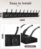 Optish 1 Pack Wooden Black Coat Rack Wall Mount, 16.1" Rustic Coat Hanger Hooks - Image 2