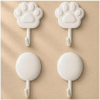 White Self Adhesive Wall Hooks, Paw and Oval Mixed Design, No Damage 4Pack by Unknown