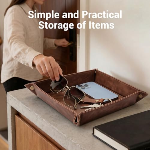 CoBak Leather Valet Tray, PU Leather Catch All Tray - Image 2