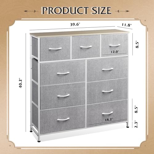 WLIVE Tall Dresser for Bedroom, 9 Drawer Chest of Drawers, Light Grey - Image 3