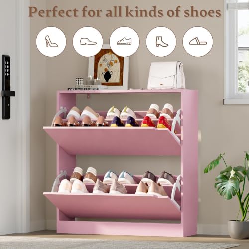 BORNOON Shoe Cabinet with 2 Flip Drawers, Slim Narrow Shoe Storage Cabinet - Image 4