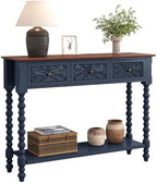 Blue Console Table with 3 Vintage Carved Drawers - Image 7