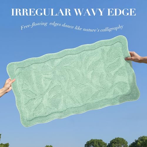 BSICPRO Large Bathroom Rugs, 24x43 Floral Bath Mat, Mint Green - Image 3