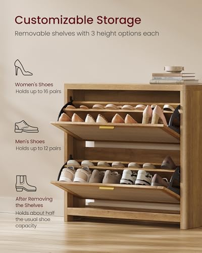 VASAGLE Boho Shoe Storage Cabinet, Rattan-Look Flip Drawers - Image 6