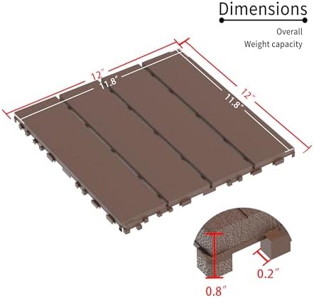 Plastic Interlocking Deck Tiles – 44 Pack 12"x12" Brown Waterproof Deck Flooring - Image 4