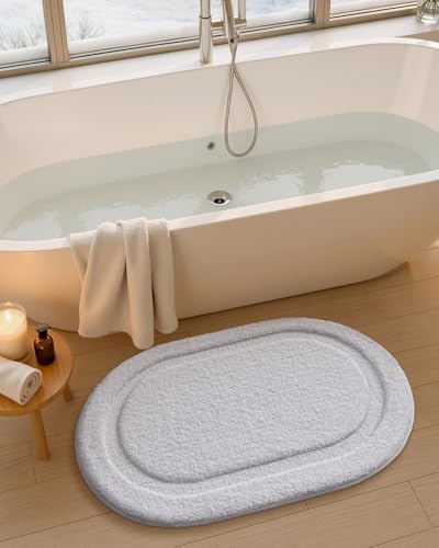 Color&Geometry Oval White Bathroom Rugs 42x24, Extra Soft Absorbent Microfiber - Image 4