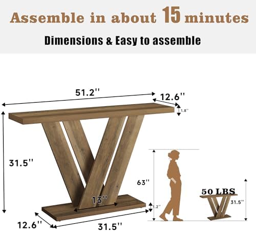 51" Console Table, V-Shaped Entryway Table, Wood Sofa Table Behind Couch - Image 2
