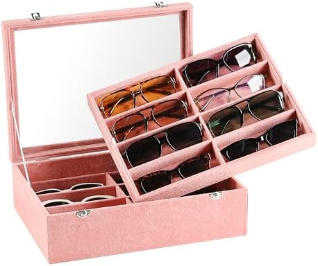 Frebeauty 16-Slot Sunglass Organizer Box, 2 Layer Velvet Sunglasses Holder by Frebeauty