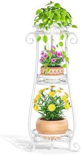 LASZOLA 3 Tiers Metal Corner Plant Flower Stand Tall Indoor Outdoor by LASZOLA