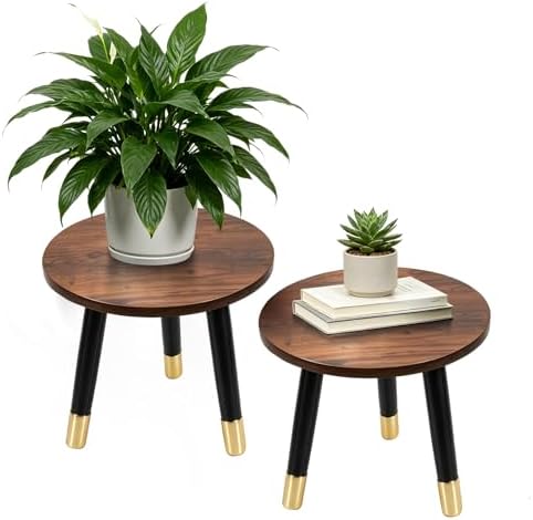 2-Pack Mid Century Plant Stand for Indoor Plants, Modern Wood & Metal Flower by Bbteroiu