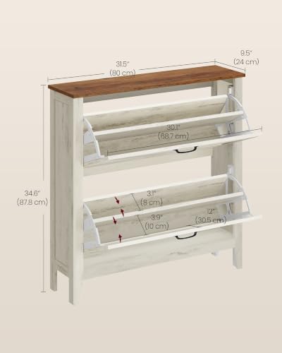 VASAGLE Farmhouse Shoe Cabinet, Narrow Storage Organizer, 2 Flip Drawers - Image 2