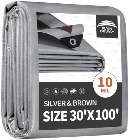 RAINDEWAY 30x100 Feet Tarps Heavy Duty Waterproof, 10Mil Multipurpose Tarp by RAINDEWAY