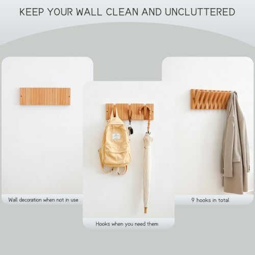 Wall Mounted Coat Rack, Fold-Away Wooden Wall Hooks, Decorative Wall Hooks - Image 2