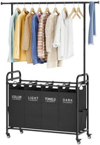 Tajsoon Laundry Sorter with Hanging Bar, 4 Section Laundry Hamper by Tajsoon