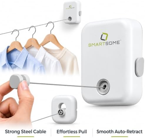 SmartSome Retractable Clothesline 14.3 FT Heavy Duty Wall Mounted Laundry - Image 3