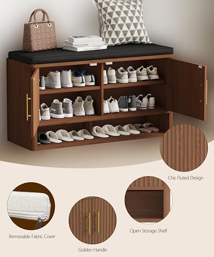 Fluted Shoe Storage Bench, Entryway Bench - Image 5